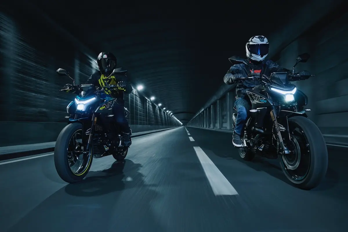 CFMOTO 125NK duo action shot in tunnel