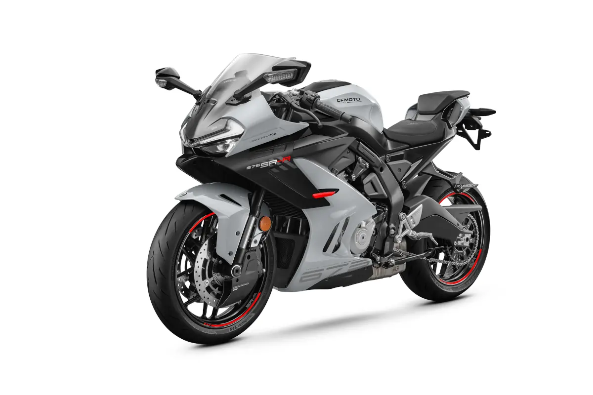 CFMOTO 675SR-R Aerolite Grey left 45-degree view