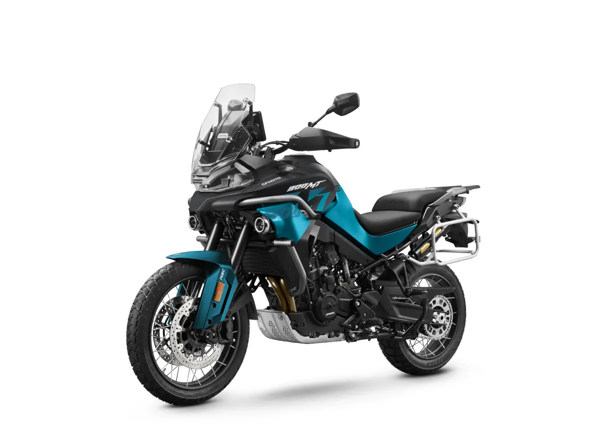 CFMOTO 800MT-ES Neptune Blue front three-quarter
