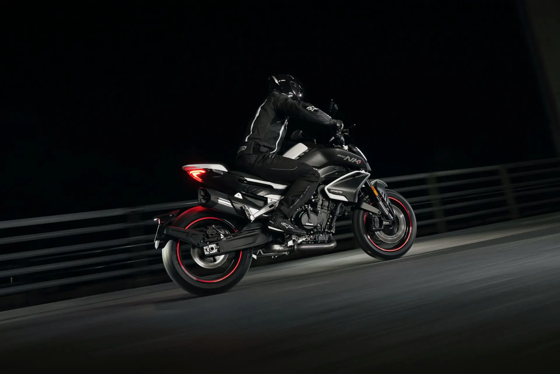 CFMOTO 800NK night action shot