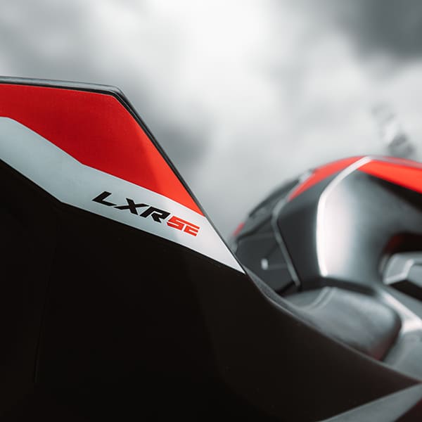 LXR SE fairing branding close-up